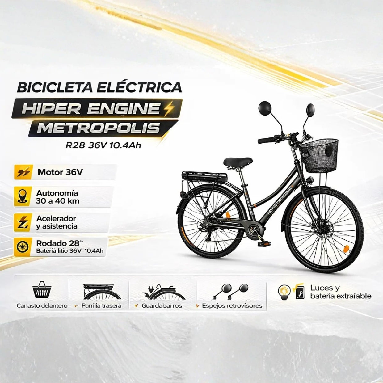 Bicicleta Eléctrica Hiper Engine Metrópolis R28
