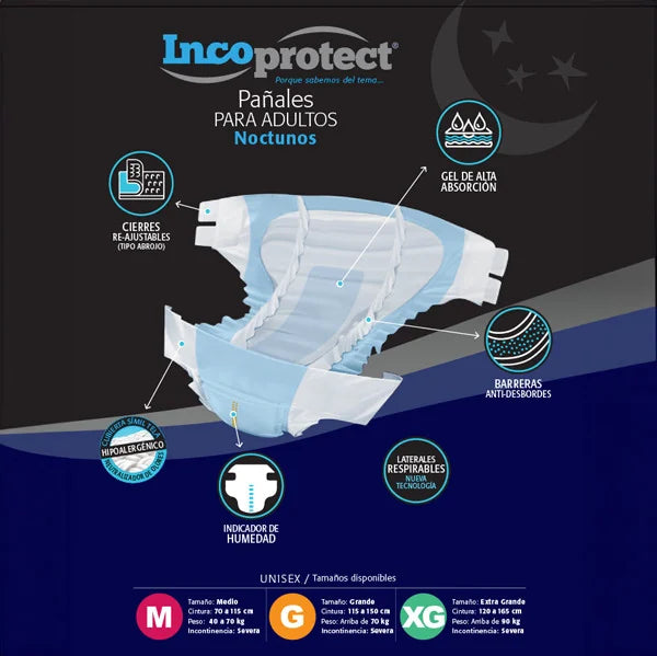 Pañales Incoprotect Nocturnos M x 30