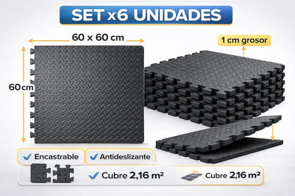 Piso Alfombra Goma Eva Encastrable 60x60x1cm Set X 6