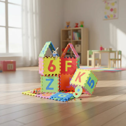 Alfombra Piso Goma Eva Infantil Niños Bebes Encastrables X10 Multicolor Números