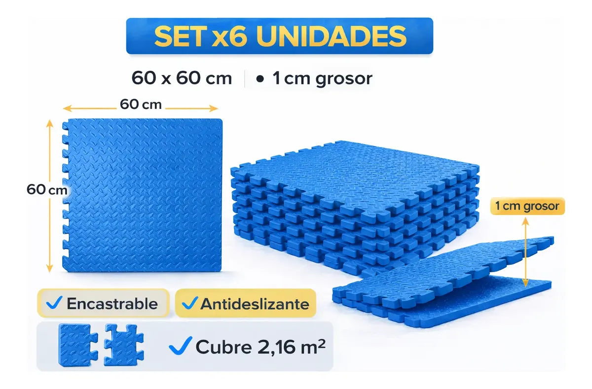 Piso Alfombra Goma Eva Encastrable 60x60x1cm Set X 6